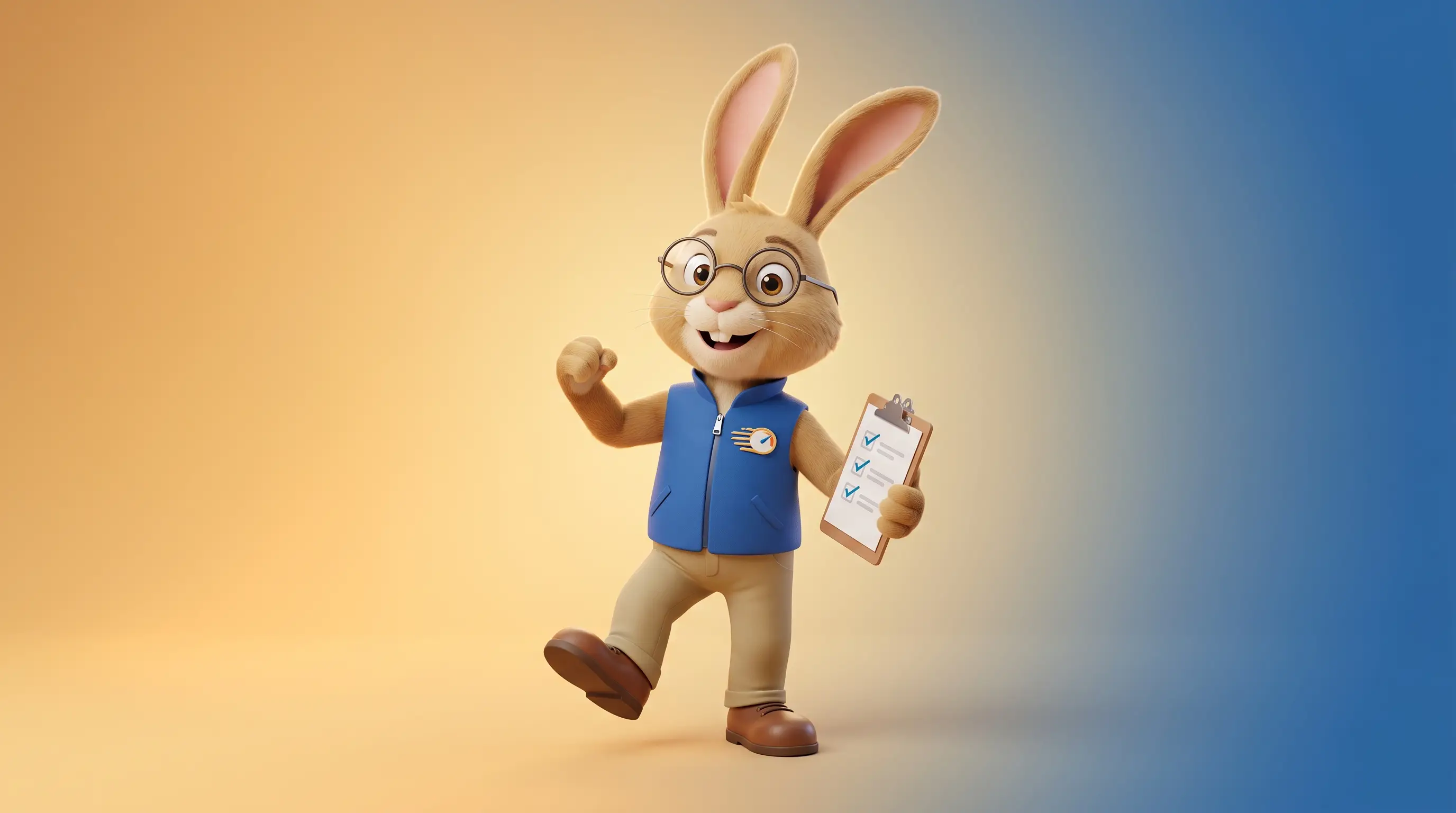 Course Guide hare standing ready with a checklist clipboard